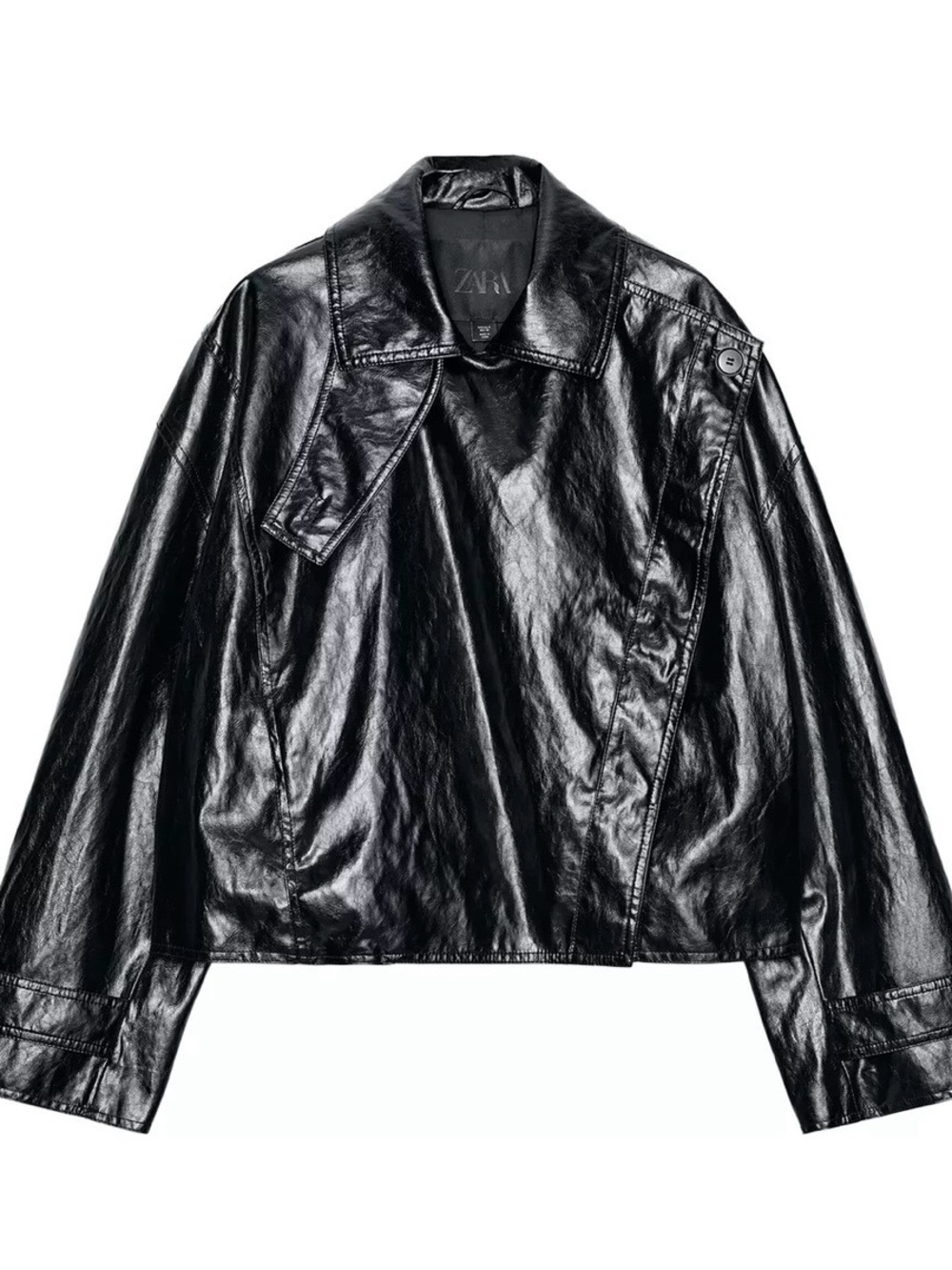Zara Shiny Black Faux Leather Jacket
